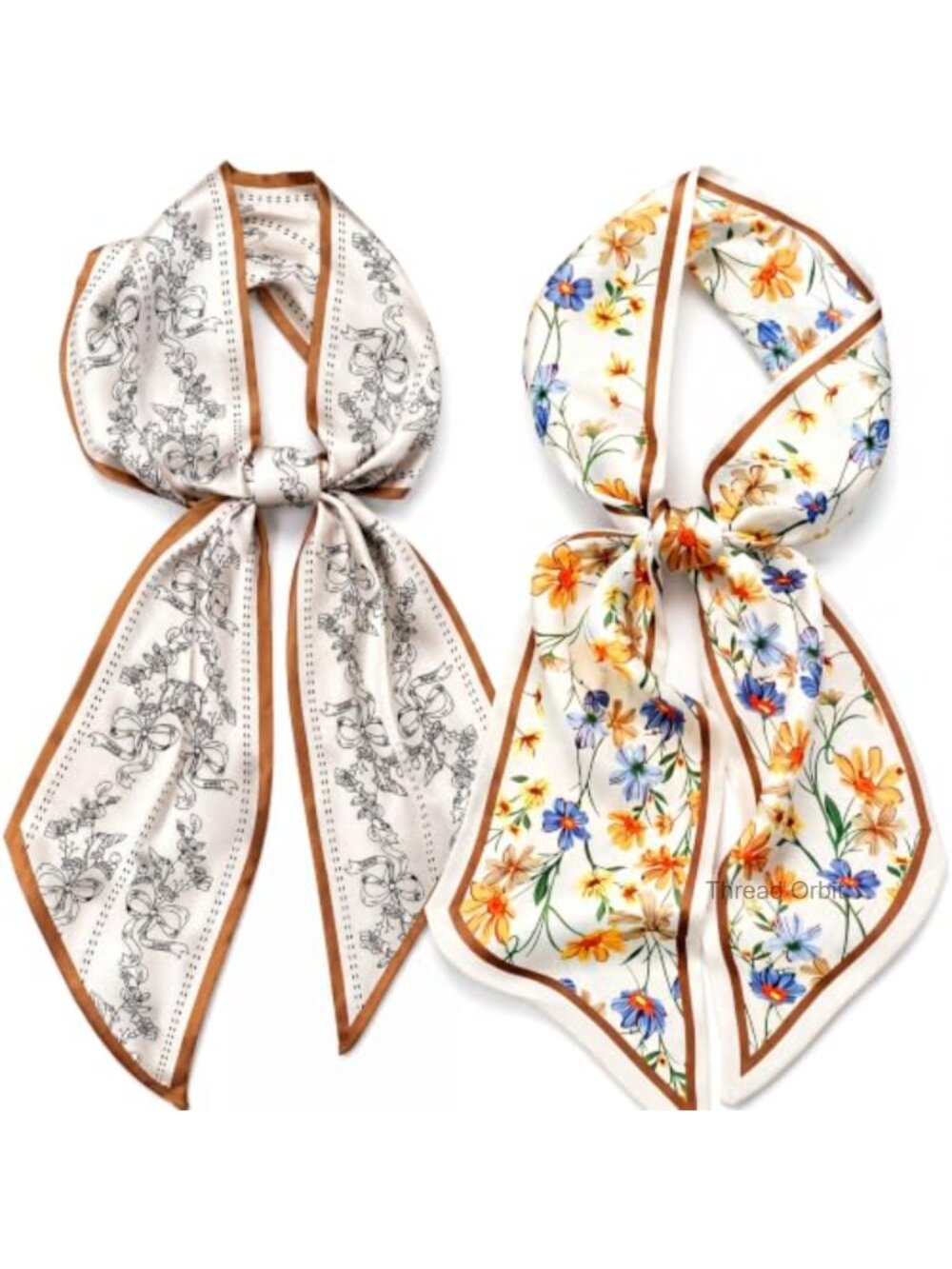Hicarer 2 Pc Silk Satin Scarf Set Floral Hair Neck Bag Wrap 59i